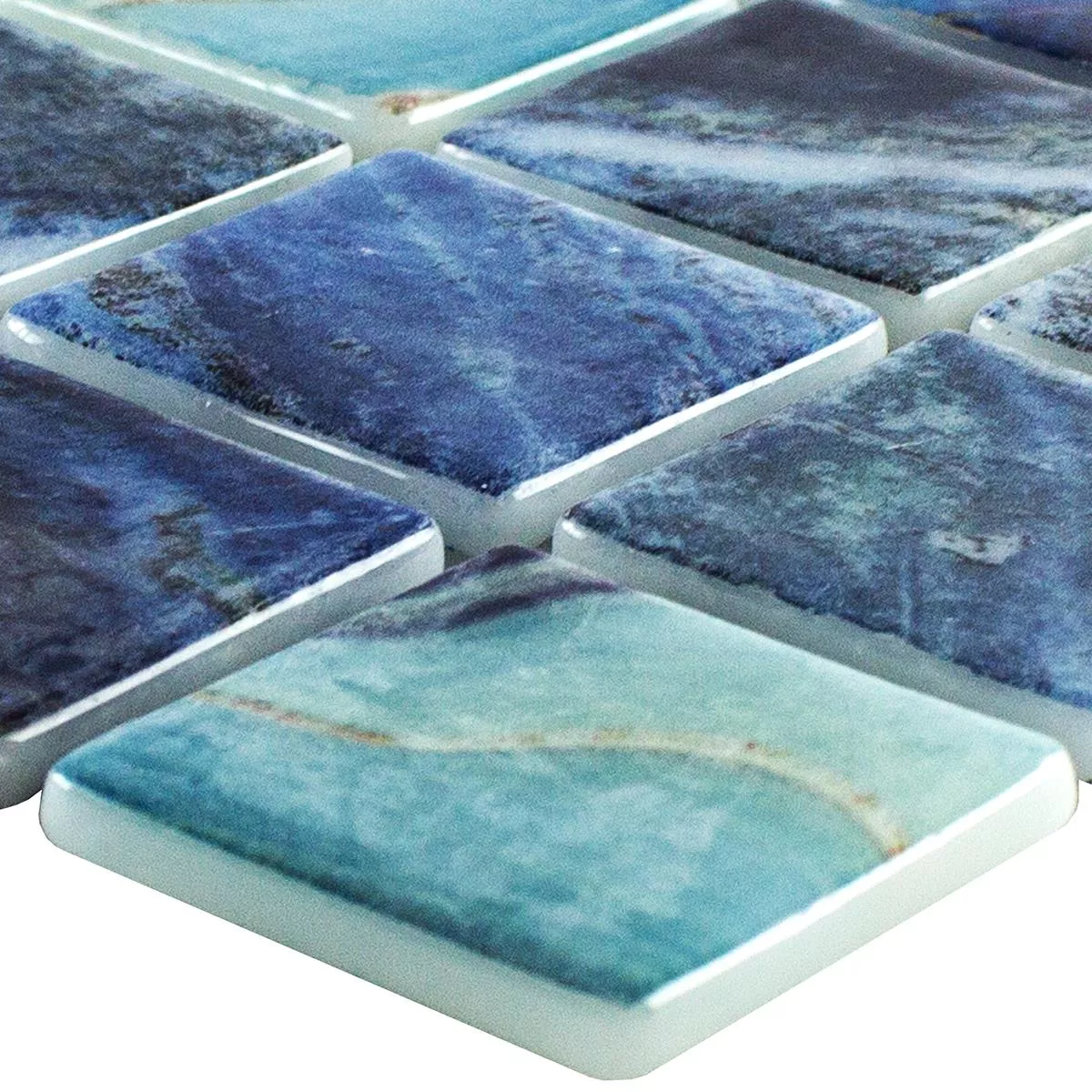 Muster von Glas Schwimmbad Mosaik Baltic Blau Türkis 38x38mm