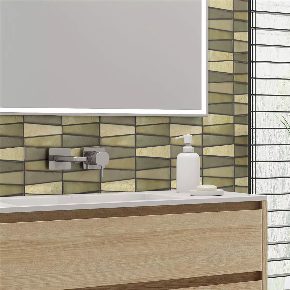 Muster von Glas Naturstein Mosaik Fliesen Marseille Beige Braun Mix 