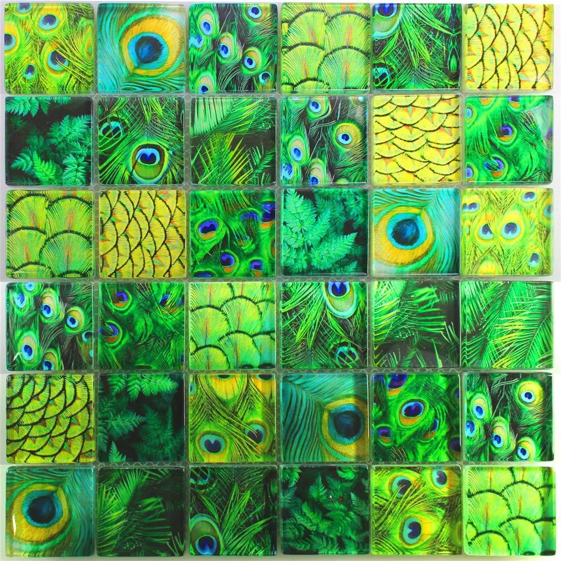 Mosaico Di Vetro Piastrelle Peafowl Verde