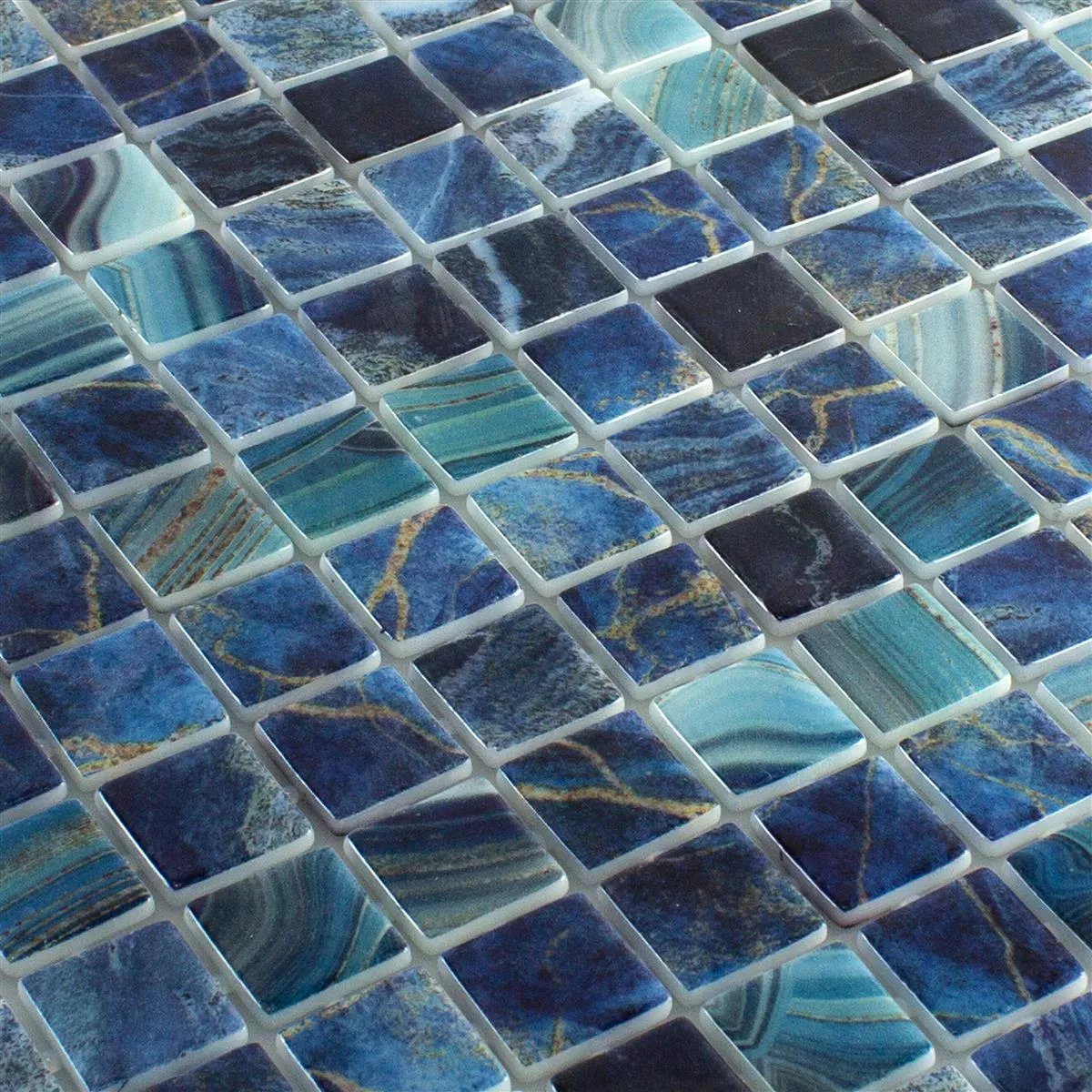 Mosaïque verre pour piscine Baltic Bleu Turquoise 25x25mm
