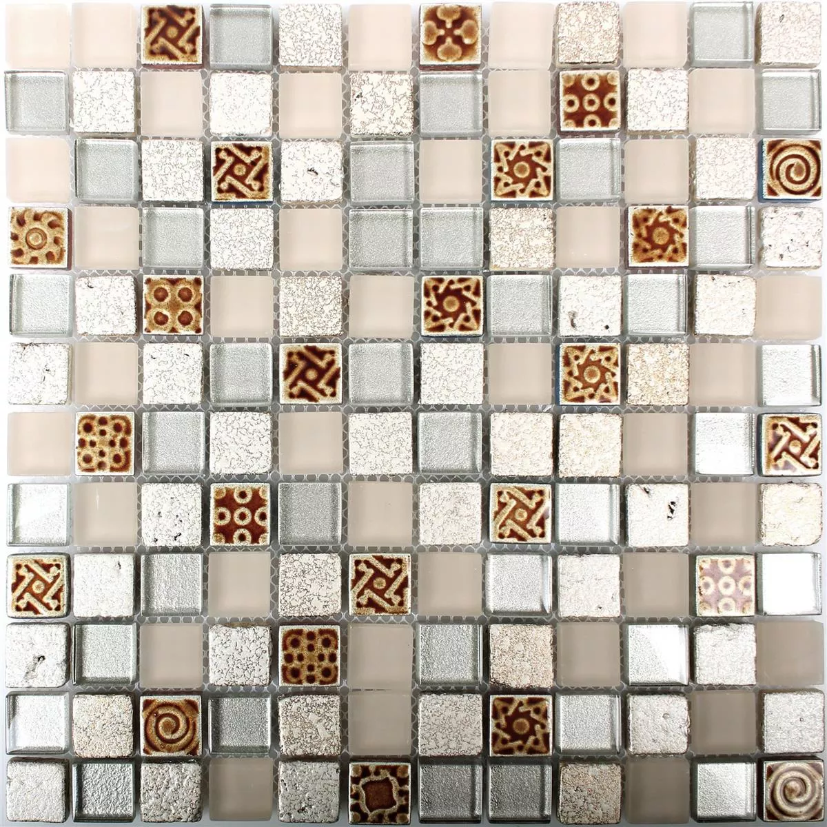 Mosaico Di Vetro Pietra Naturale Piastrelle Kobold Beige Argento