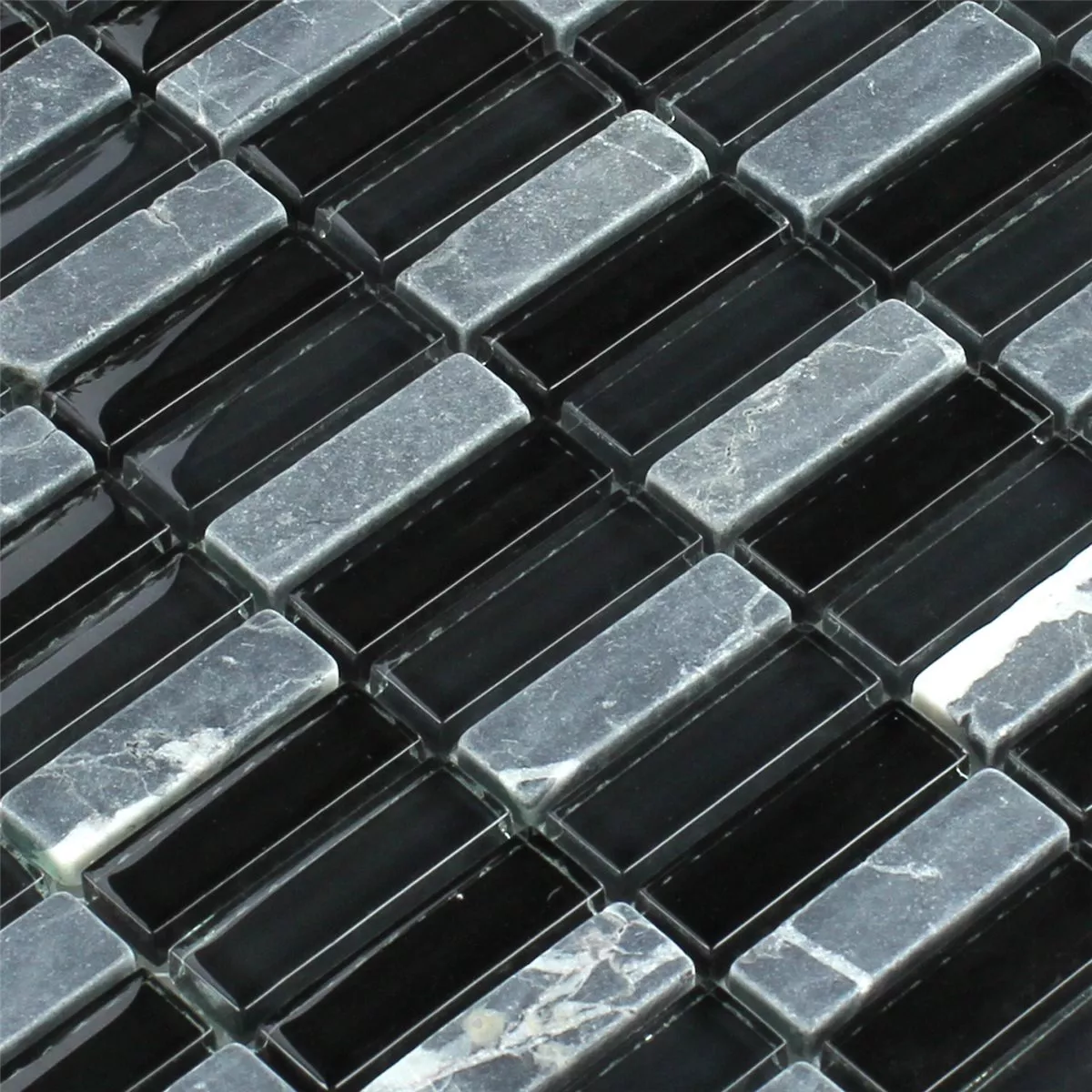 Mosaikfliesen Glas Marmor Schwarz Grau Mix