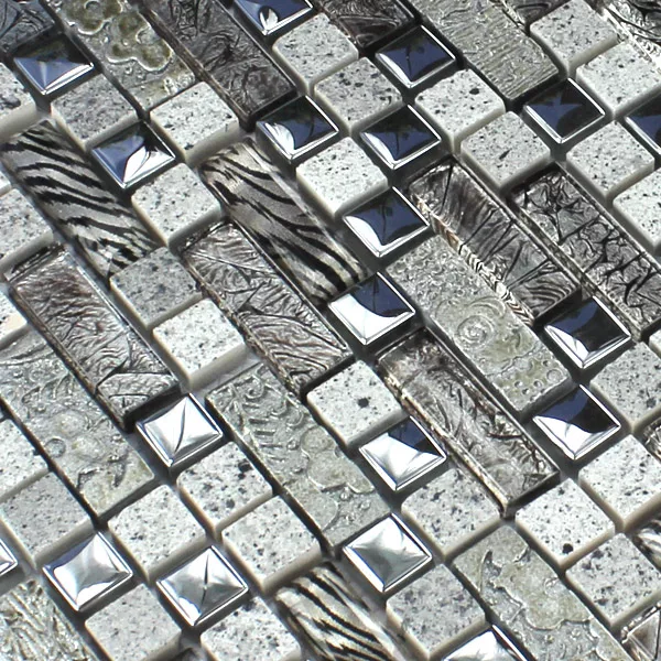 Muster von Mosaikfliesen Glas Metall Quarzkomposit Silber