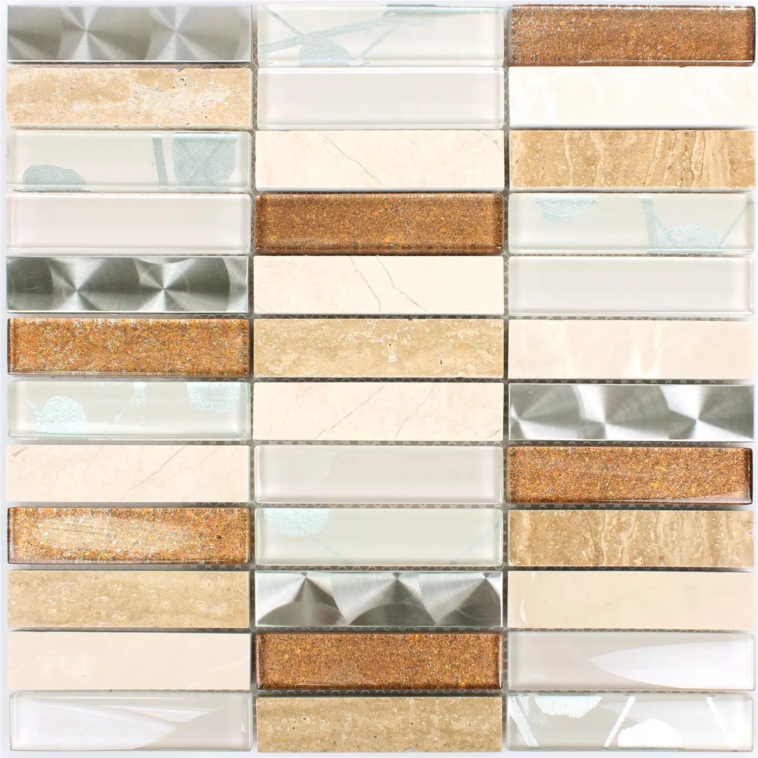 Muster von Mosaikfliesen Musical Glas Stein Stahl Mix Beige