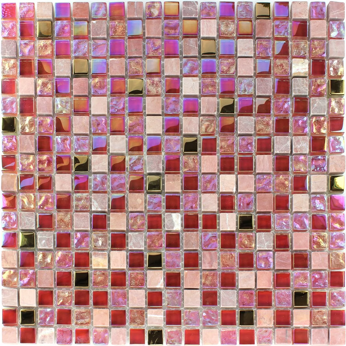 Campione Mosaico Vetro Pietra Naturale Rosso Rosa Oro