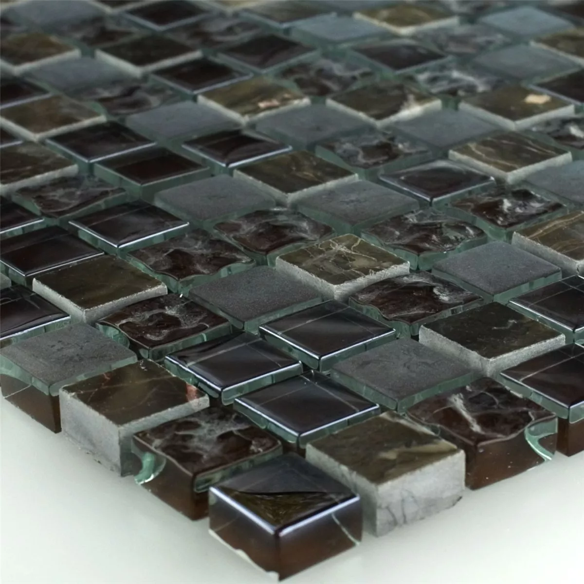 Mosaikfliesen Glas Marmor Mix Sintra Braun 15x15x8mm