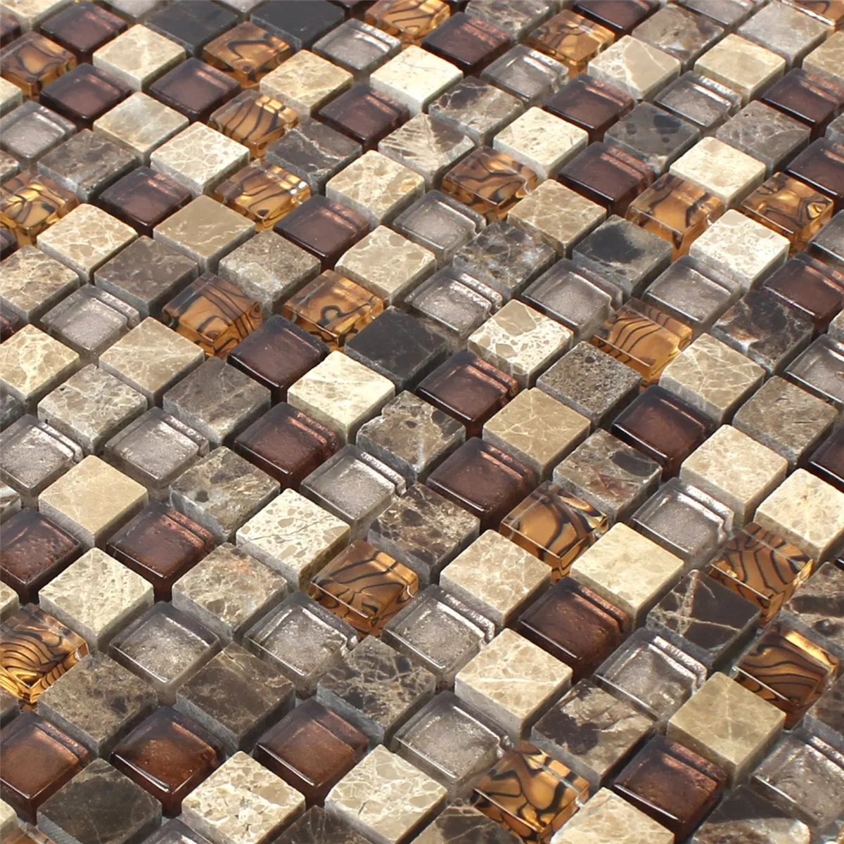 Mosaico Vetro Pietra Naturale Beige Marrone 15x15x8mm