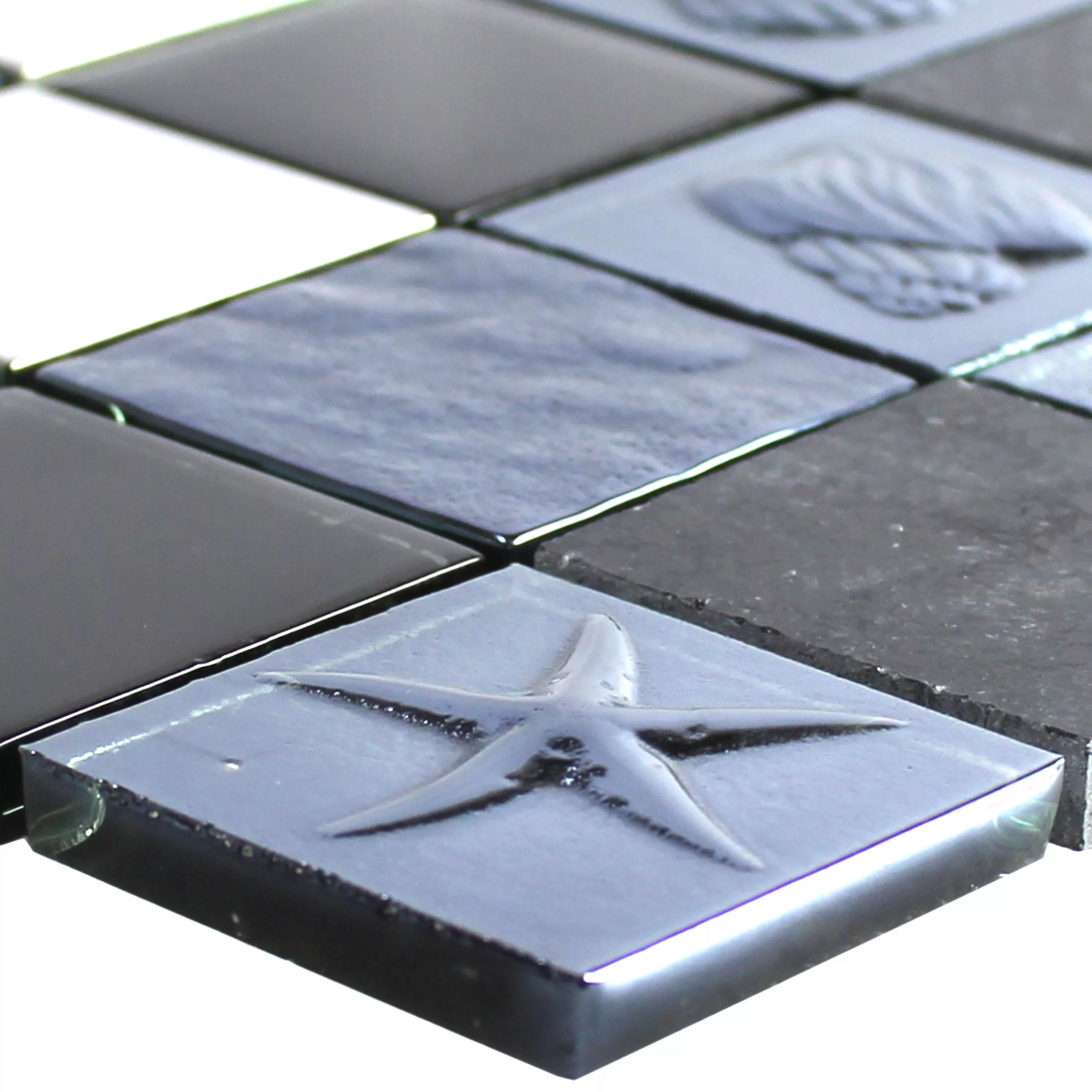 Glas Edelstahl Naturstein Mosaikfliesen Emporia Schwarz Silber