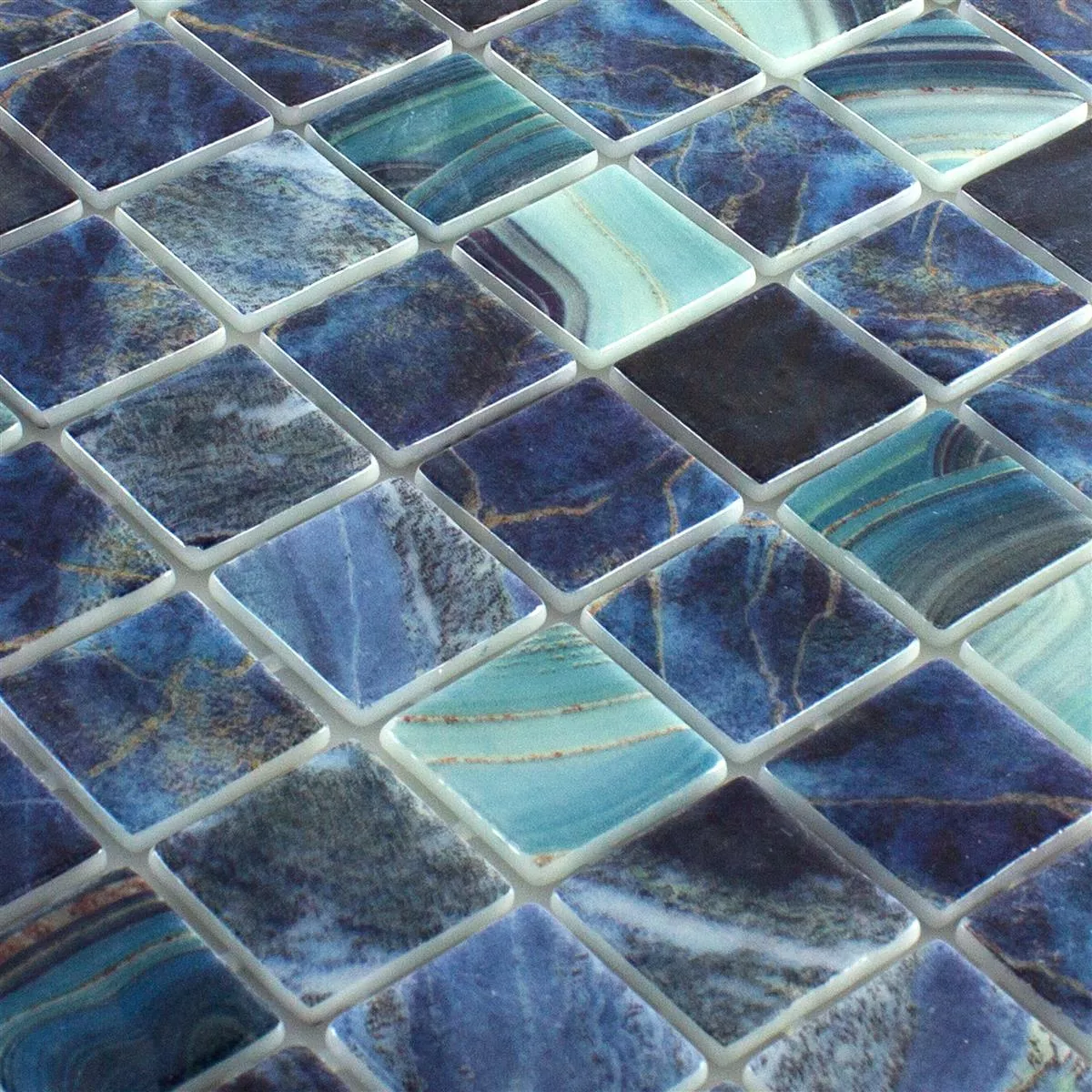 Mosaïque verre pour piscine Baltic Bleu Turquoise 38x38mm