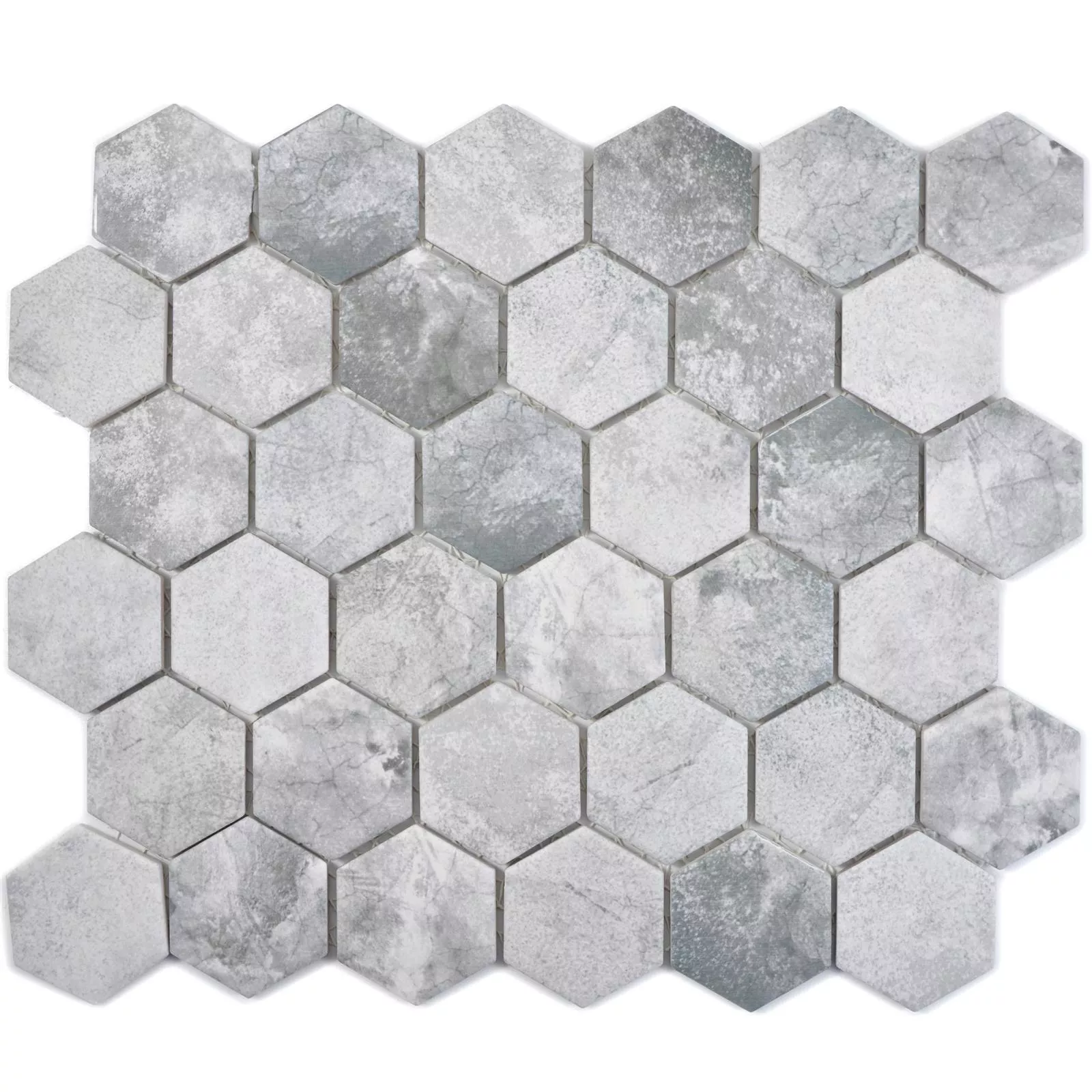 Keramikmosaik Comtessa Hexagon Zementoptik Hellgrau