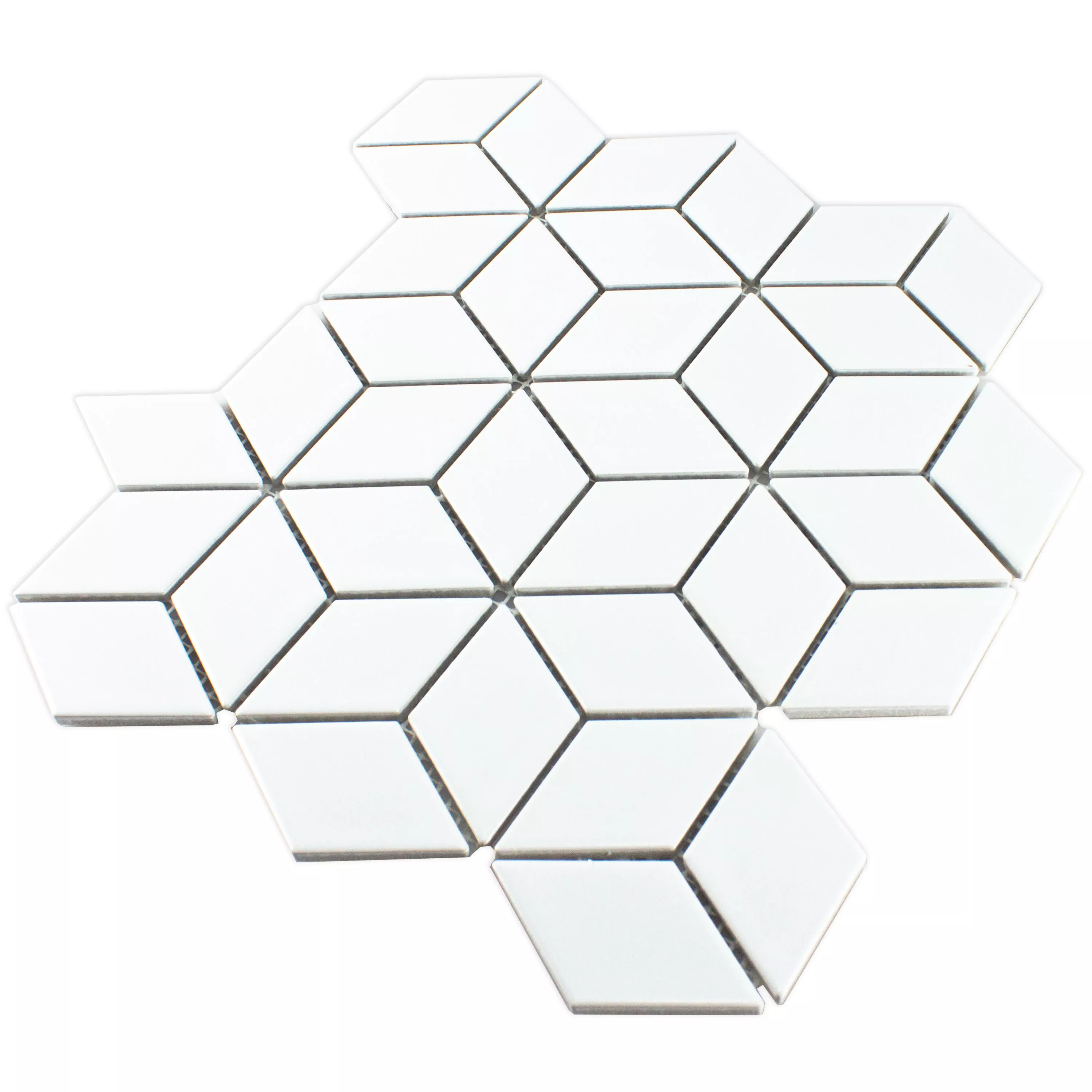Muster von Keramik Mosaikfliesen Cavalier 3D Würfel Matt Weiß