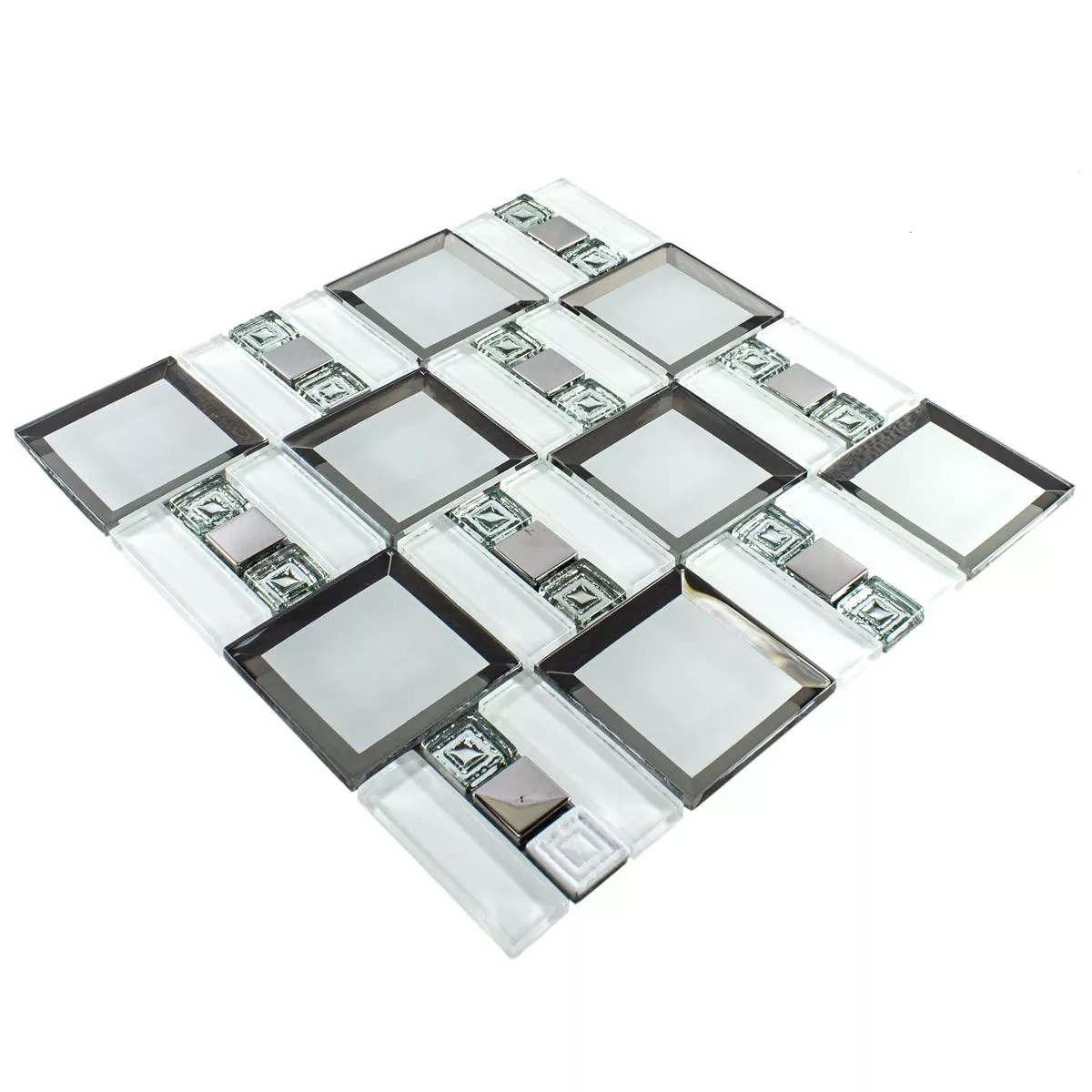 Échantillon Mosaïque En Verre Carrelage Magical Blanc Argent