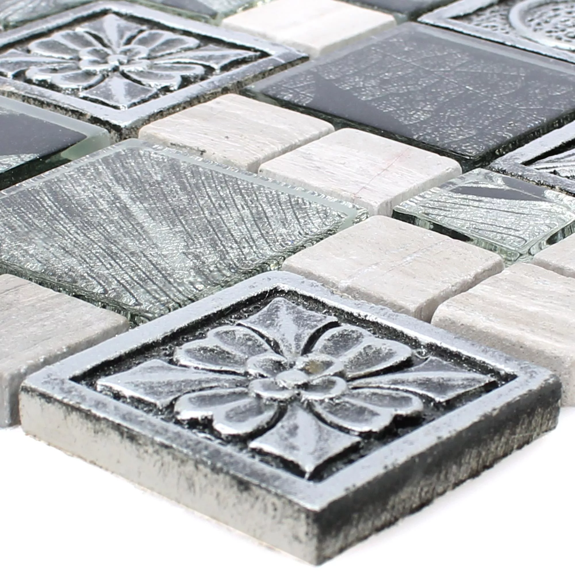 Mosaikfliesen Levanzo Glas Resin Ornament Mix Silber