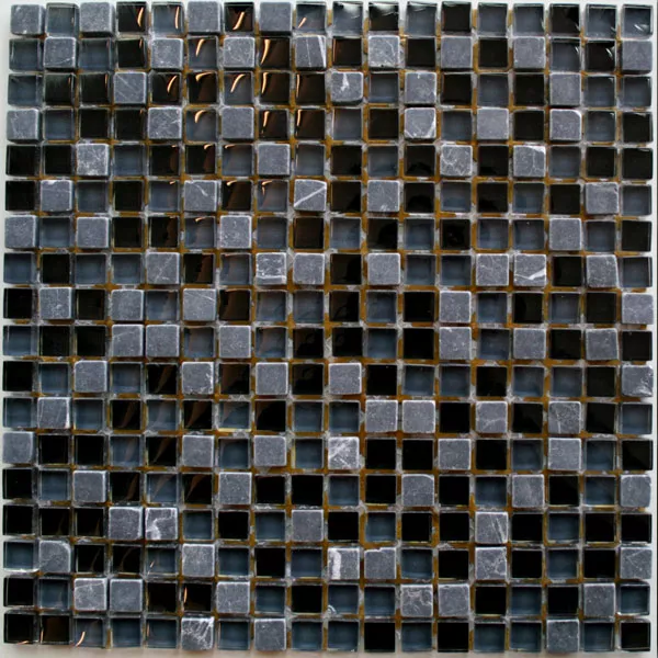 Mosaico Vetro Marmo 15x15x8mm Nero Mix